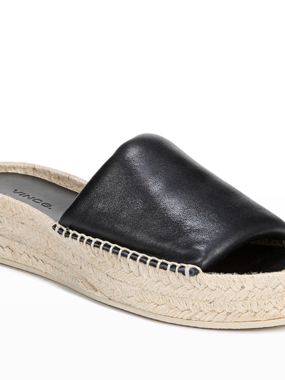 Vince Black Leather Espadrille Slide